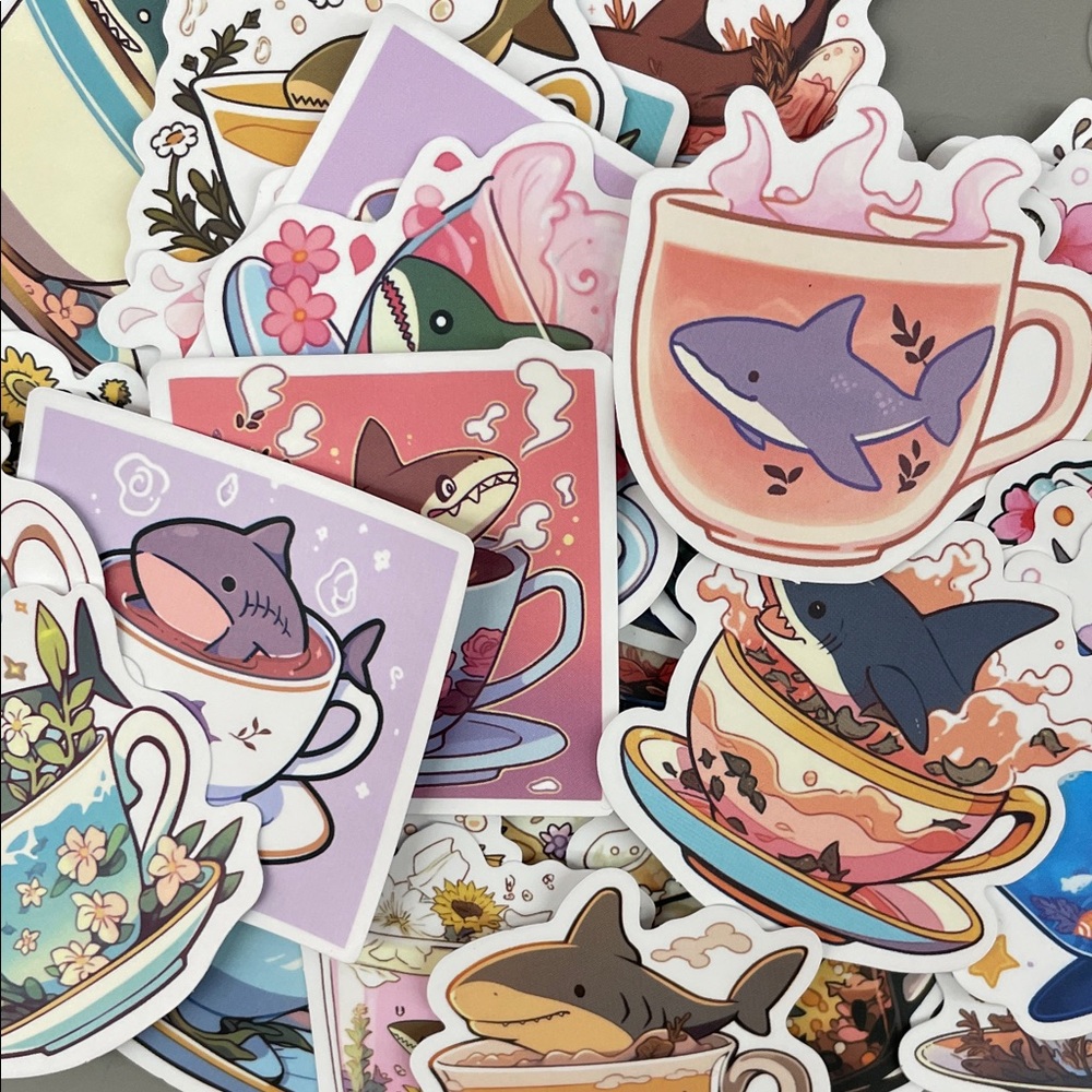 50 Shark Themed Stickers‎